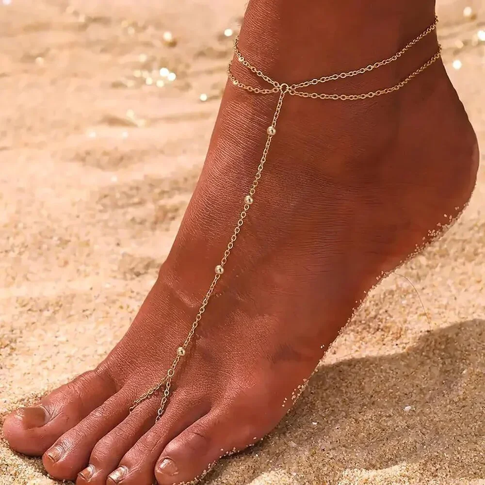 Dainty Gold Ankle Bracelet Brass Bead Chain Adjustable Foot Jewelry Gift